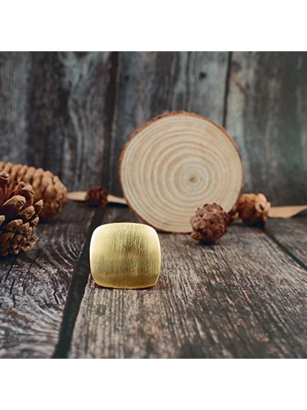 Brushed Gold Statement Chunky Dome Square Ring